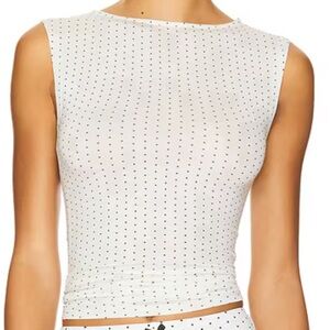 Miaou Kelly Boatneck Sleeveless Fitted Tank Top in Black & White Polka Dot